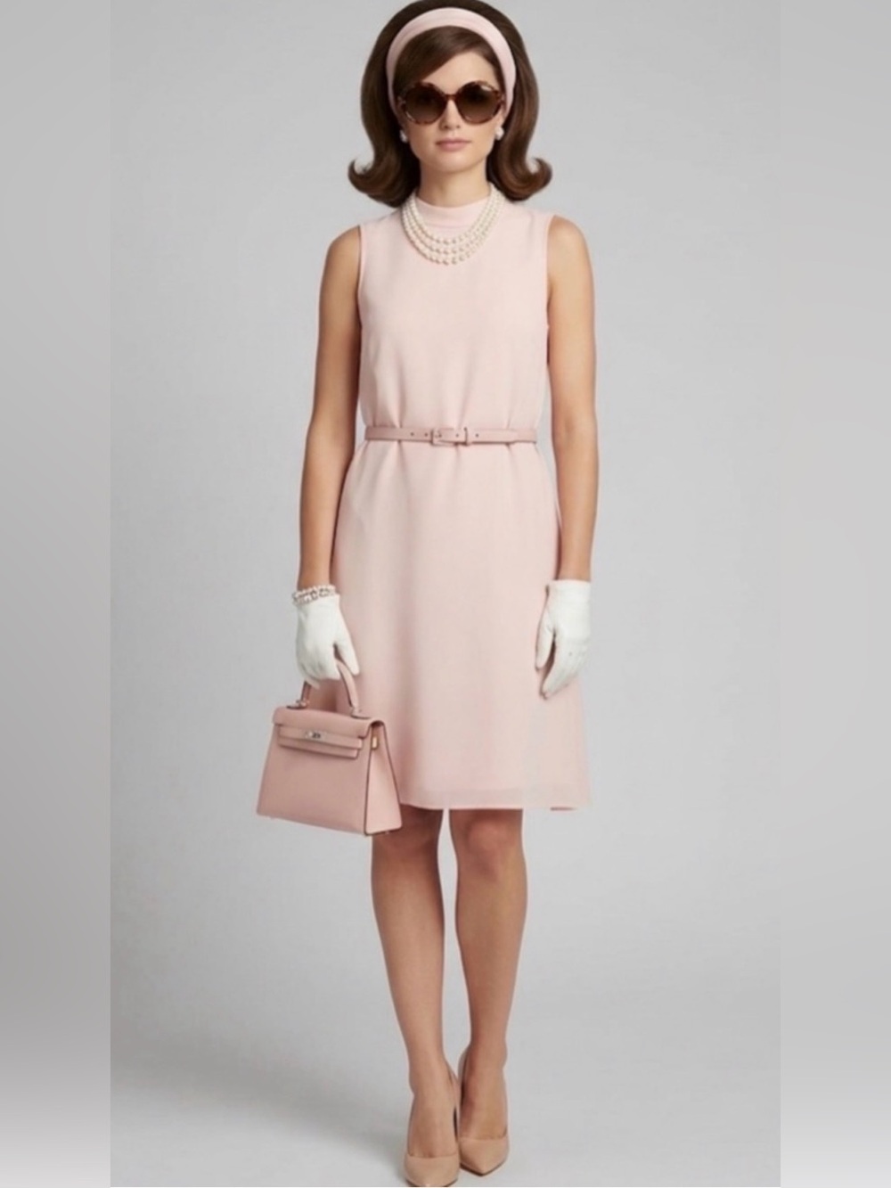 H & M Soft Pink Mock Neck Shift Dress Size 10 Pastel Mod Wedding Guest